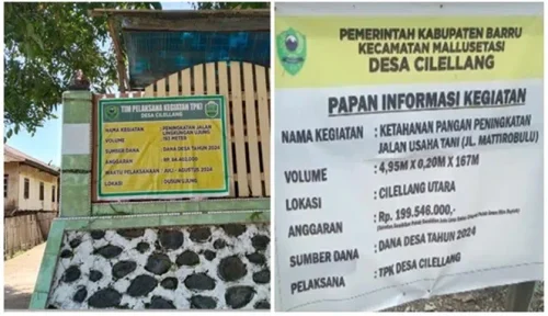 Proyek Jalan Infrastruktur Desa Cilellang di Barru Anggaran ‘Disunat’, Kades Bungkam