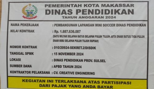 Proyek Mini Soccer Disdik Sulsel Terbengkalai, Anggaran Rp.1,88 Milliar Disorot