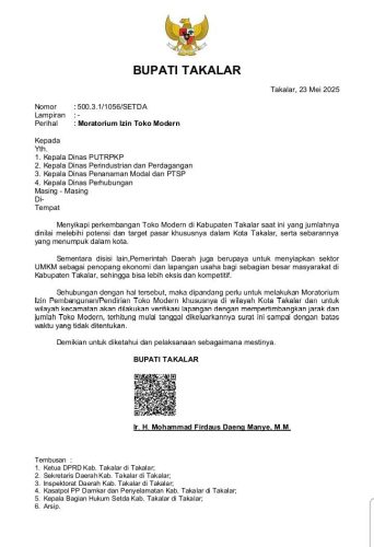 Bupati Takalar Keluarkan Surat Moratorium Izin Toko Modern