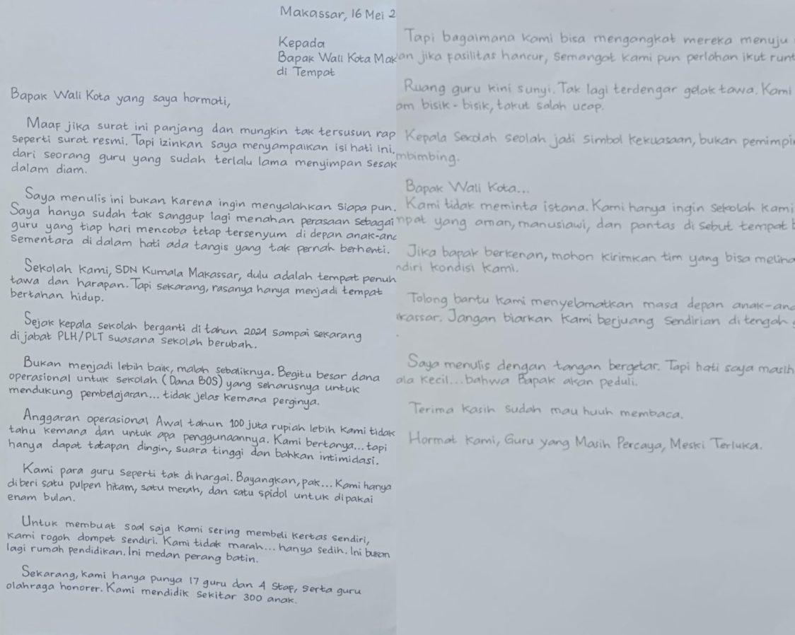 Geger! Surat Guru Curhat ke Wali Kota Makassar Viral