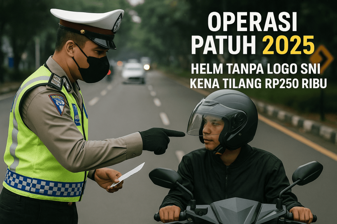waspada! operasi patuh 2025, Helm tanpa logo SNI kena tilang Rp250 ribu