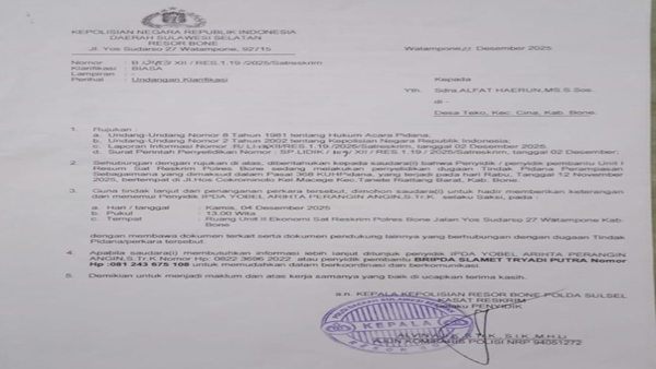 Laporan Warga Bone Mengendap 5 Bulan, Polisi Baru Tunggu Gelar Perkara