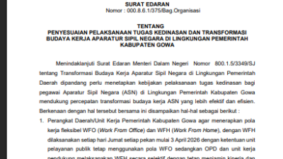 Kebijakan Baru! ASN Gowa WFH Tiap Jumat, Kinerja Jadi Sorotan